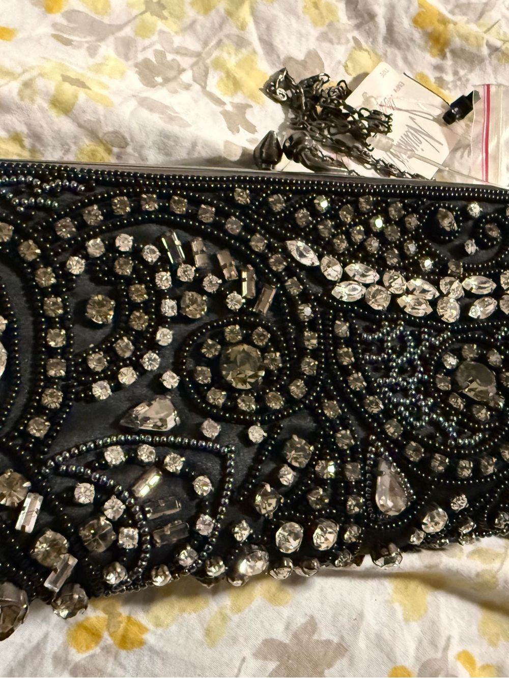 Neiman Marcus Black Beaded Crystal Evening Clutch